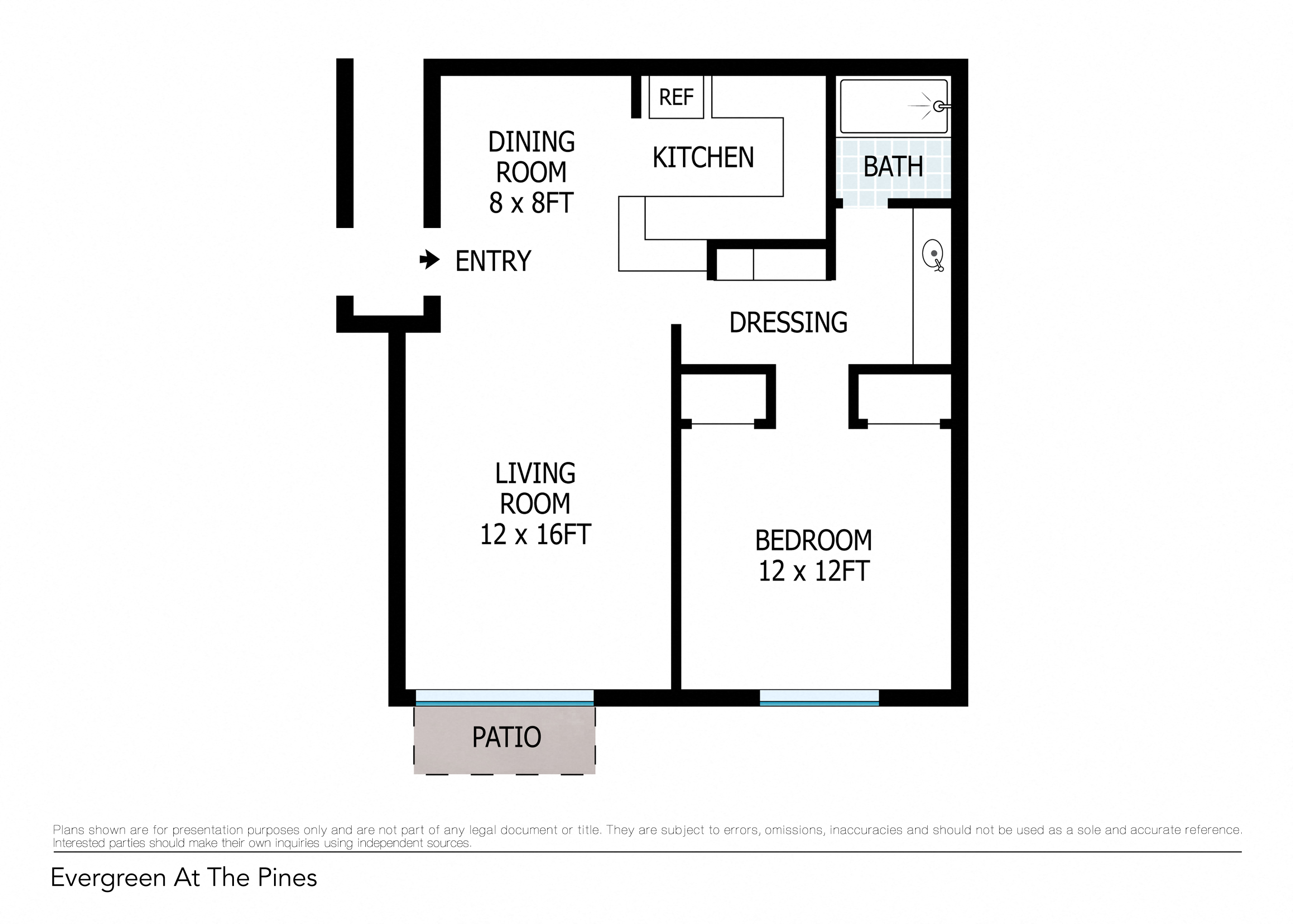 Floor plan for 1 bed, 1 bath, 710 sqft